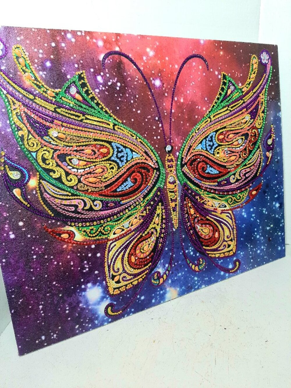 Brightly beaded and Sequined Butterfly Wall Art is
